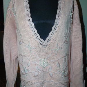 Vintage Pearl Beaded Cotton Sweater